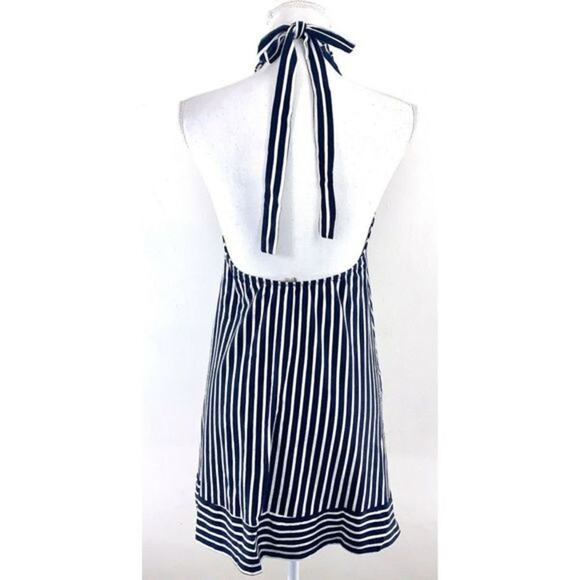 ASOS Navy Stripe Halter Mini Dress Size 0 Tie Open Back Nautical - Picture 6 of 7